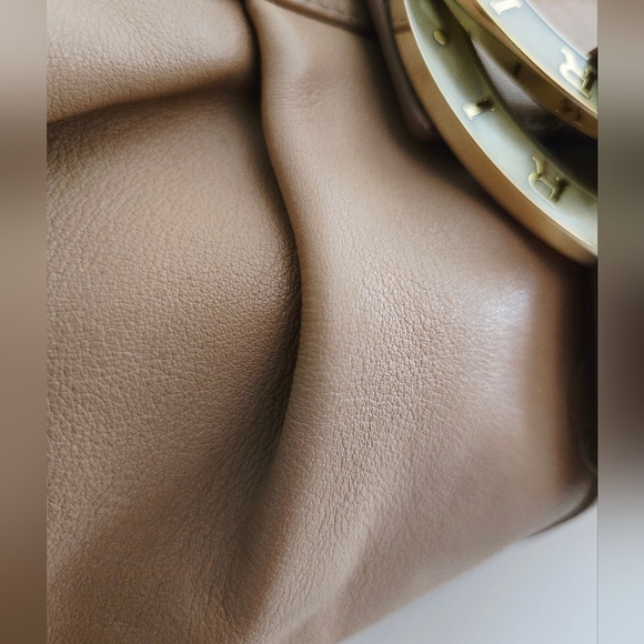 Authentic BVLGARI Chandra Ring Logo Nude Leather Sloutch Hobo‎ Tote Shoulder Bag - Picture 7 of 16